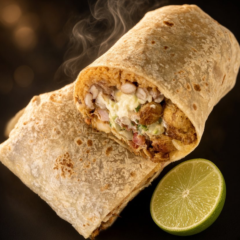 Super Burrito cut open — Birria Patro San Jose